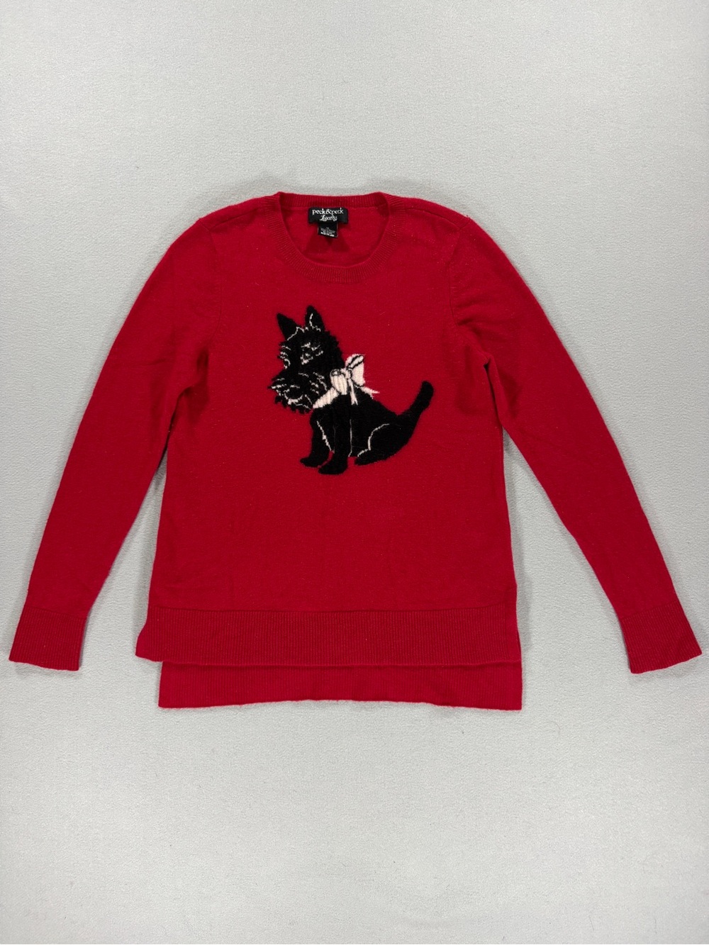 Peck & Peck Luxury 100% Cashmere Scottie Dog Sweater Womens Medium Red